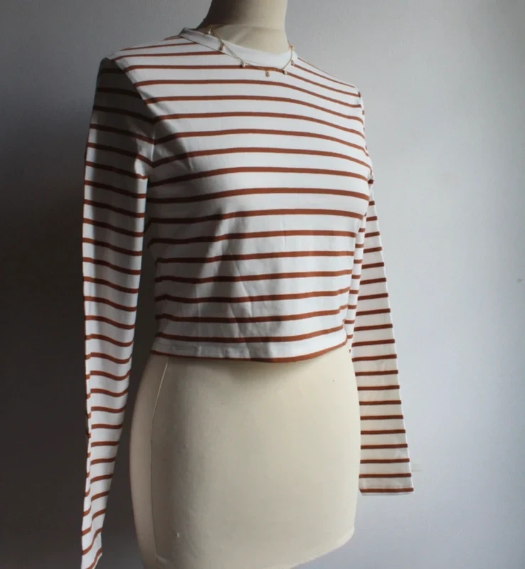 Camel and white striped long-sleeve top Kiabi – photo 2